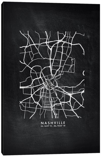 Nashville City Map Chalkboard Style Canvas Art Print - Tennessee Art