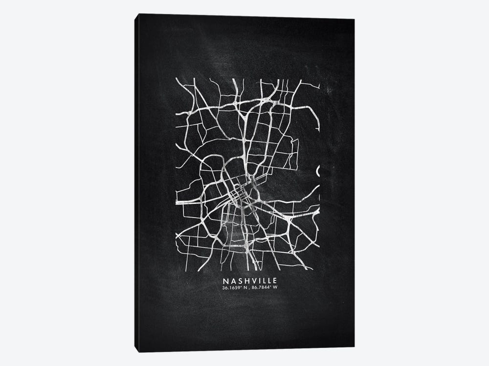 Nashville City Map Chalkboard Style by WallDecorAddict 1-piece Canvas Art Print