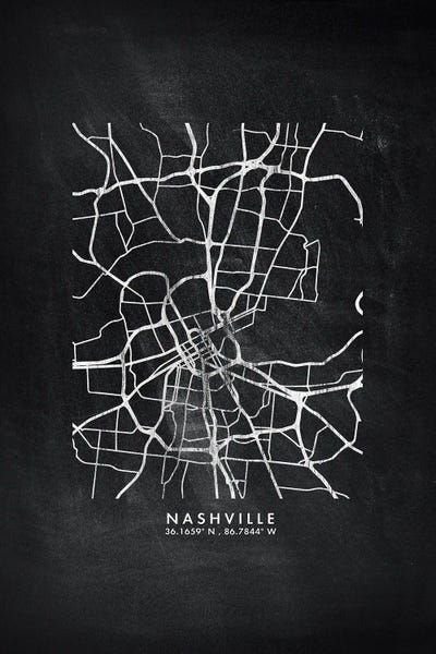 Tennessee: Nashville City Map Chalkboard Style by WallDecorAddict