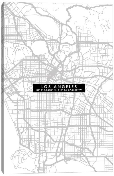 Los Angeles City Map Minimal Canvas Art Print - Los Angeles Art