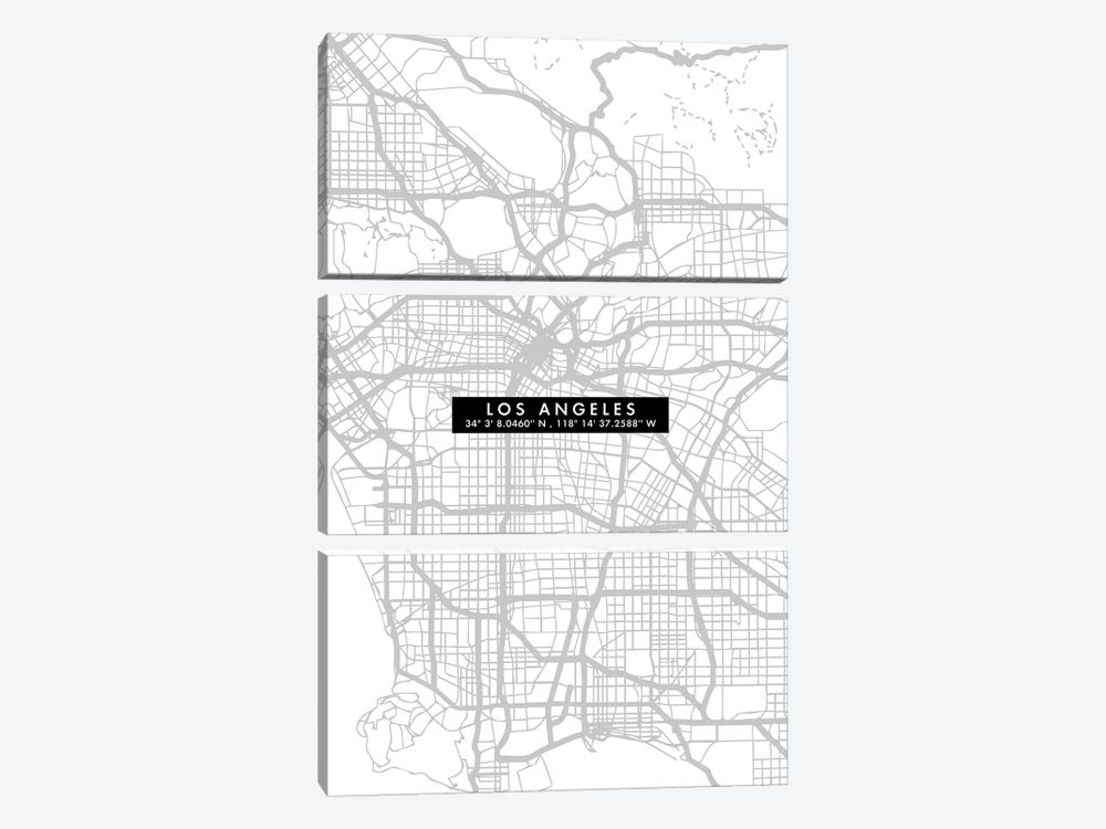Los Angeles City Map Minimal by WallDecorAddict 3-piece Canvas Art