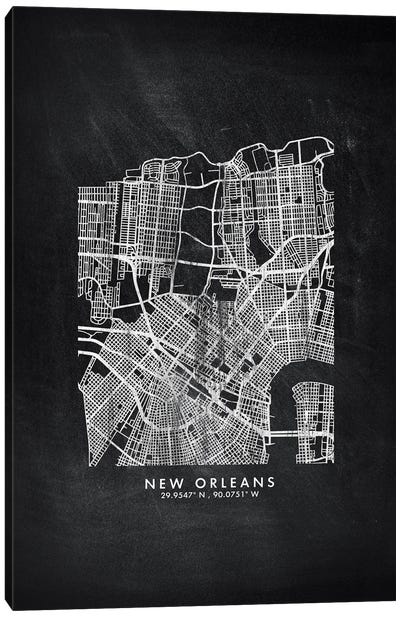 New Orleans City Map Chalkboard Style Canvas Art Print - Louisiana Art