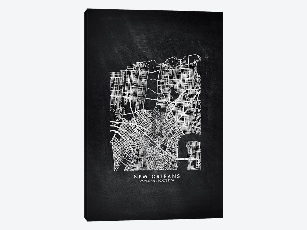 New Orleans City Map Chalkboard Style by WallDecorAddict 1-piece Canvas Art Print