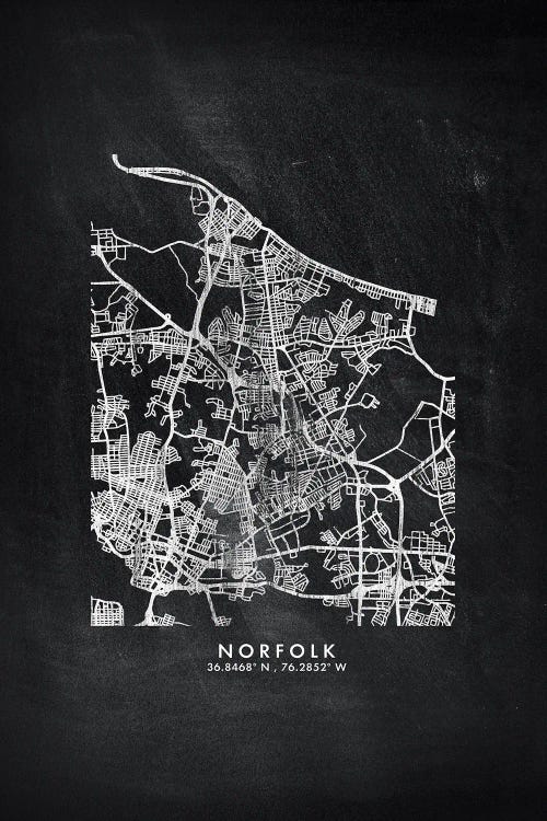 Norfolk City Map Chalkboard Style