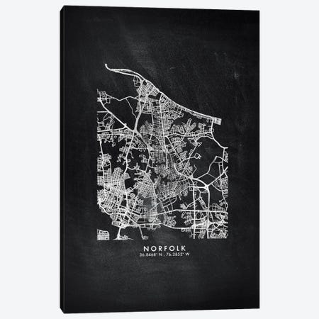 Norfolk City Map Chalkboard Style Canvas Print #WDA2182} by WallDecorAddict Canvas Art Print