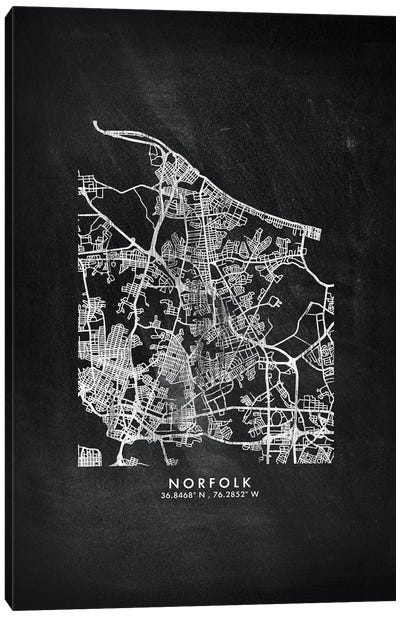 Norfolk City Map Chalkboard Style Canvas Art Print - Virginia Art