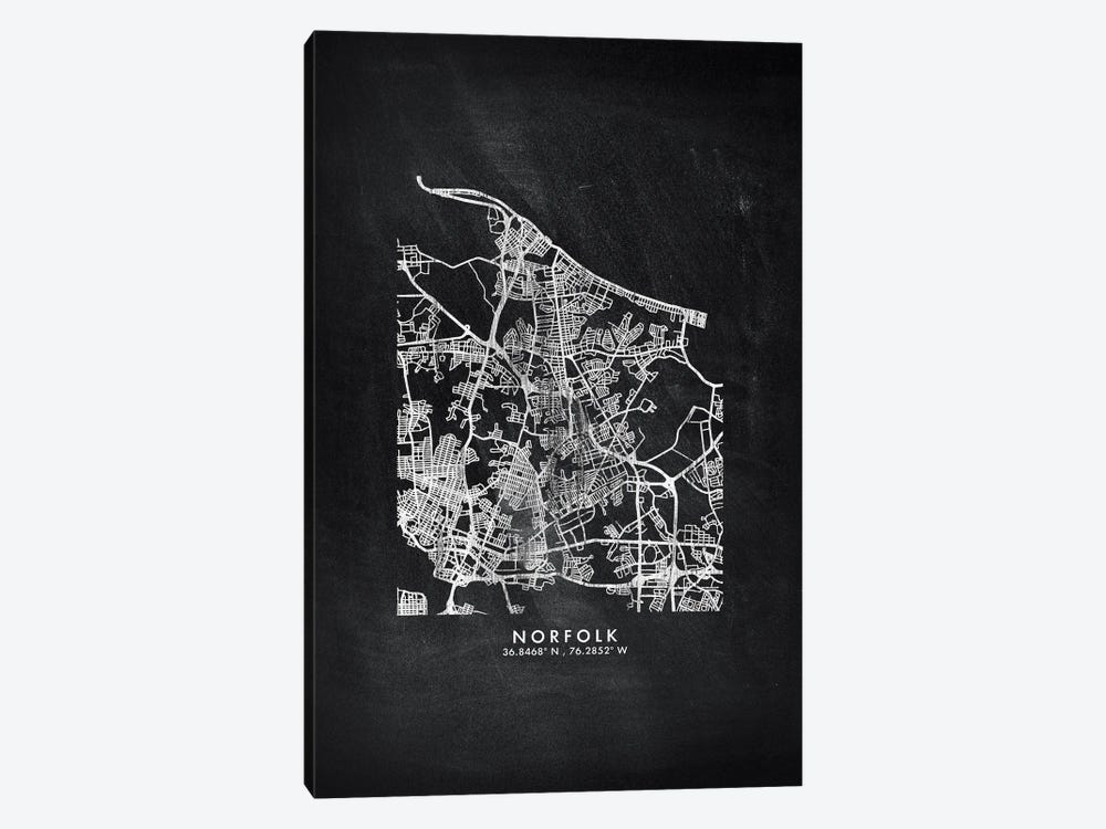 Norfolk City Map Chalkboard Style by WallDecorAddict 1-piece Canvas Print