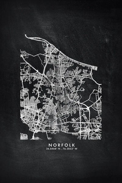 Norfolk: Norfolk City Map Chalkboard Style by WallDecorAddict