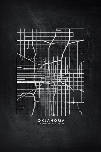 Oklahoma: Oklahoma City Map Chalkboard Style by WallDecorAddict