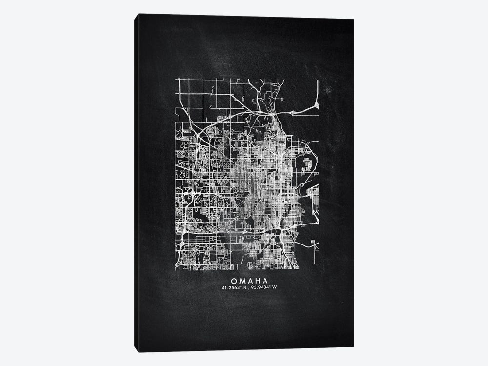 Omaha City Map Chalkboard Style by WallDecorAddict 1-piece Canvas Art