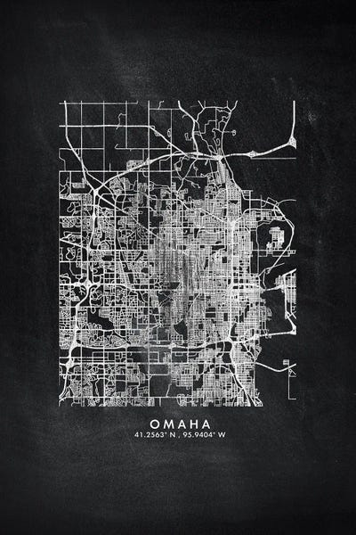 Nebraska: Omaha City Map Chalkboard Style by WallDecorAddict