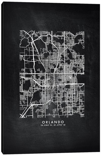 Orlando City Map Chalkboard Style Canvas Art Print - Orlando Art