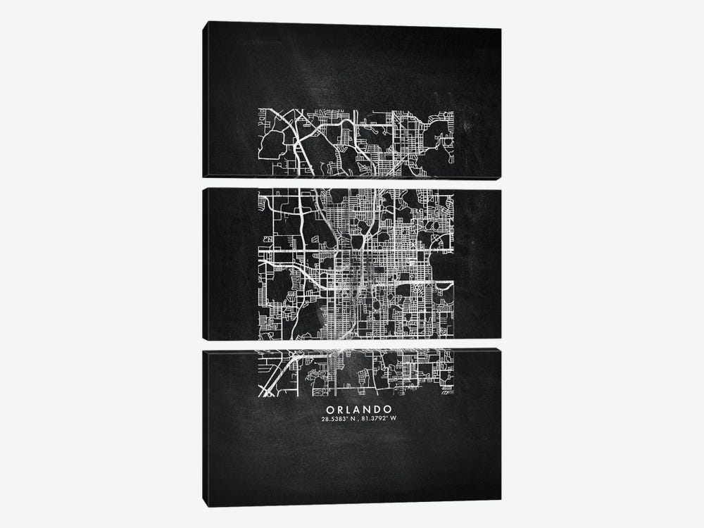 Orlando City Map Chalkboard Style by WallDecorAddict 3-piece Art Print