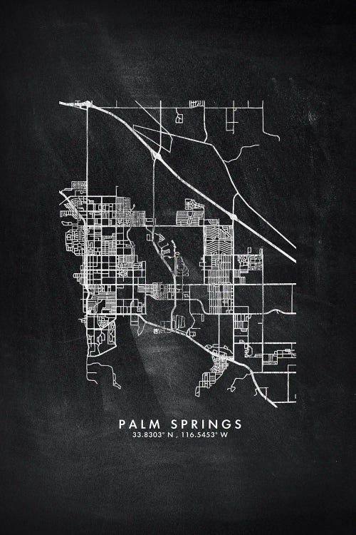 Palm Springs City Map Chalkboard Style by WallDecorAddict canvas print