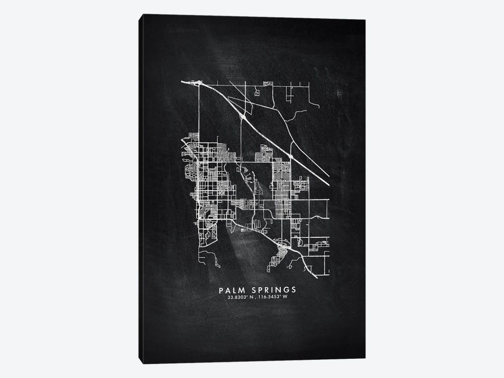 Palm Springs City Map Chalkboard Style by WallDecorAddict 1-piece Canvas Art