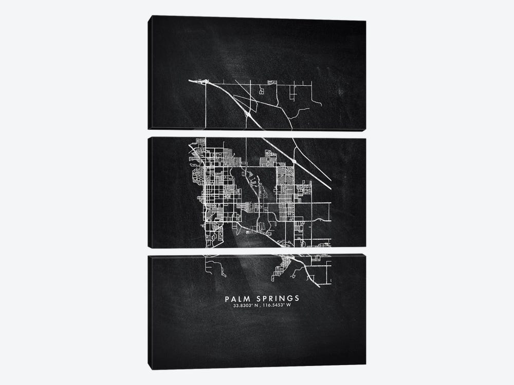 Palm Springs City Map Chalkboard Style by WallDecorAddict 3-piece Canvas Wall Art