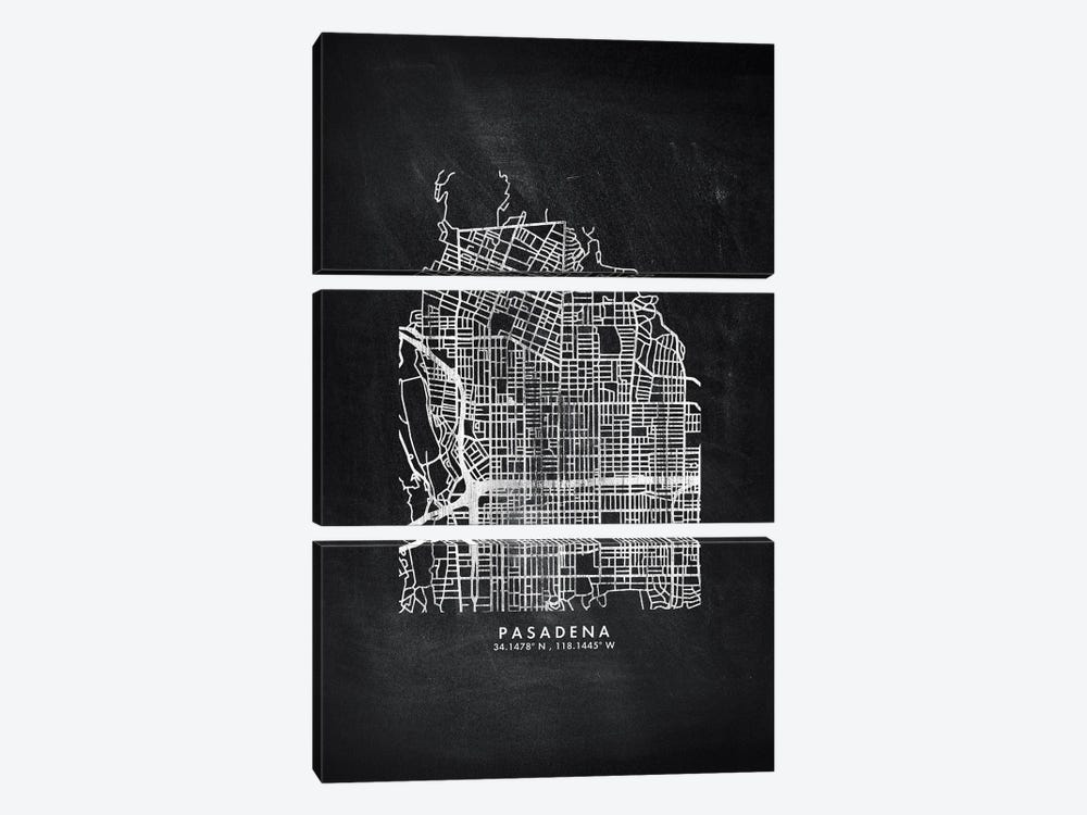 Pasadena City Map Chalkboard Style 3-piece Canvas Print