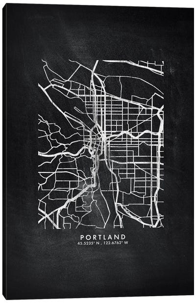 Portland City Map Chalkboard Style Canvas Art Print - Portland Art