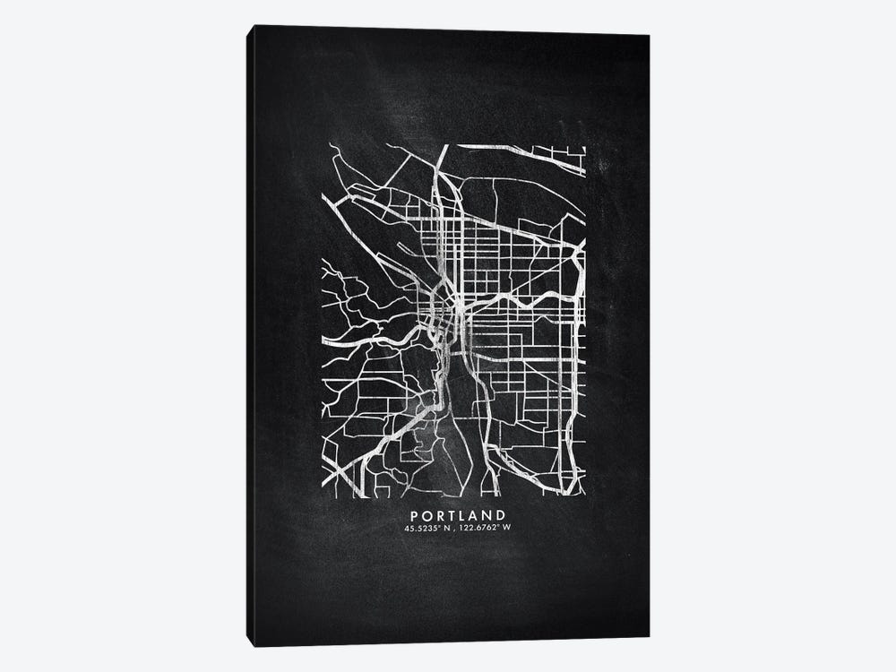 Portland City Map Chalkboard Style by WallDecorAddict 1-piece Canvas Artwork
