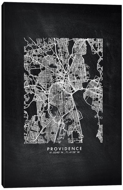 Providence City Map Chalkboard Style Canvas Art Print - Rhode Island Art