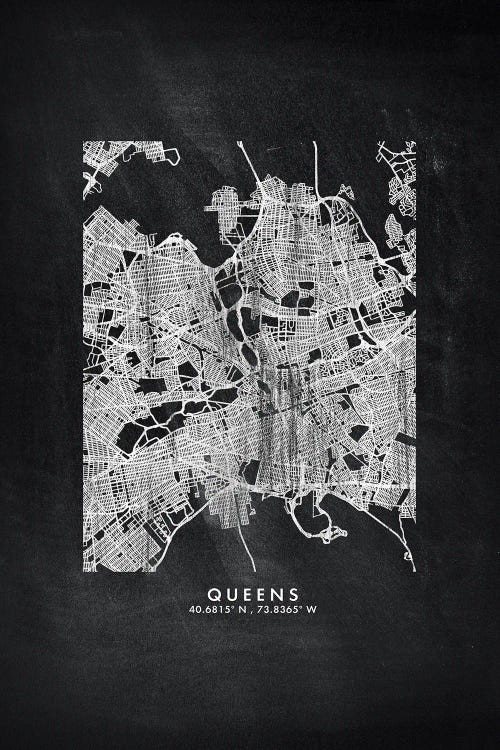 Queens City Map Chalkboard Style