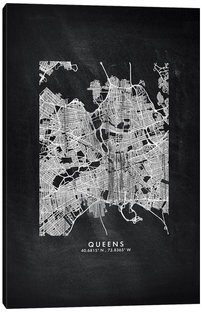 Queens City Map Chalkboard Style Canvas Art Print