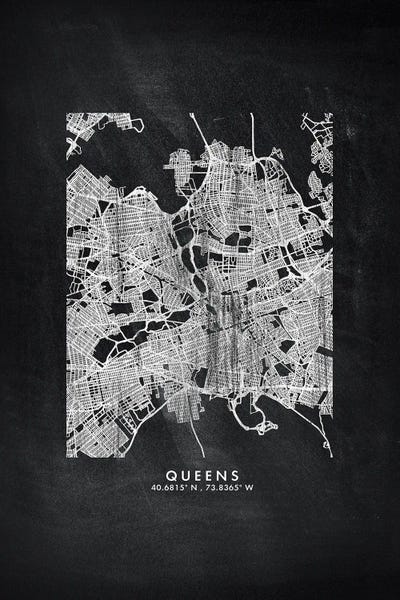 Queens: Queens City Map Chalkboard Style by WallDecorAddict