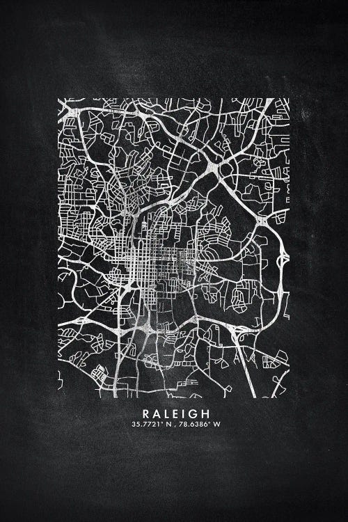 Raleigh City Map Chalkboard Style