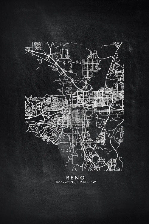 Reno, Nevada City Map Chalkboard Style by WallDecorAddict canvas print