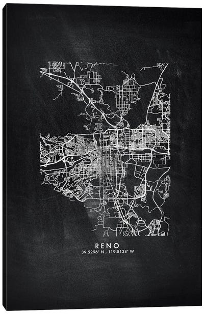 Reno, Nevada City Map Chalkboard Style Canvas Art Print - Nevada Art