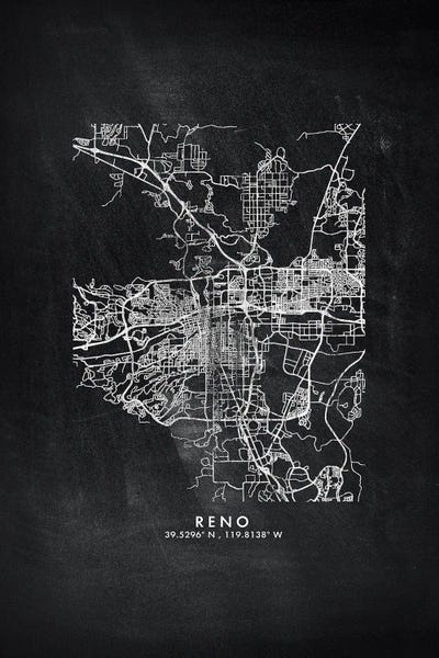 Nevada: Reno, Nevada City Map Chalkboard Style by WallDecorAddict