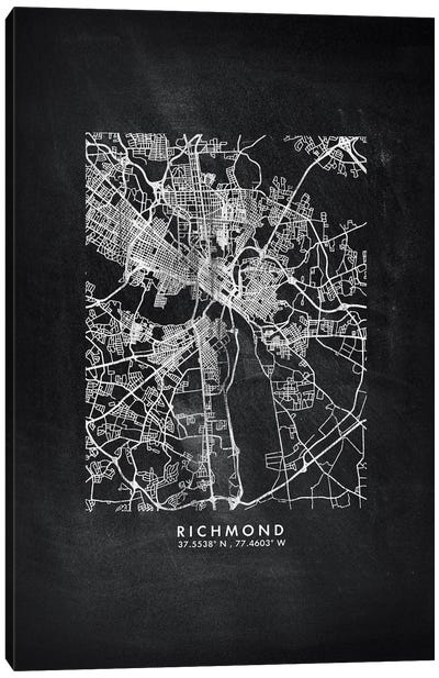Richmond City Map Chalkboard Style Canvas Art Print - Virginia Art