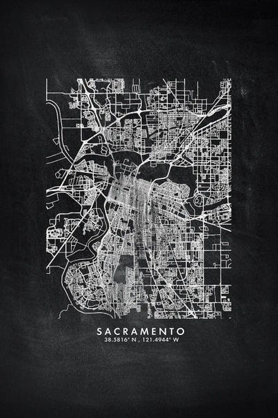 Sacramento City Map Chalkboard Style by WallDecorAddict canvas print