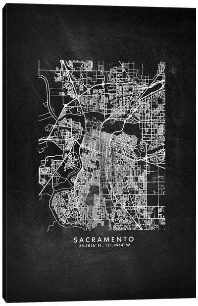 Sacramento City Map Chalkboard Style Canvas Art Print - Sacramento Art