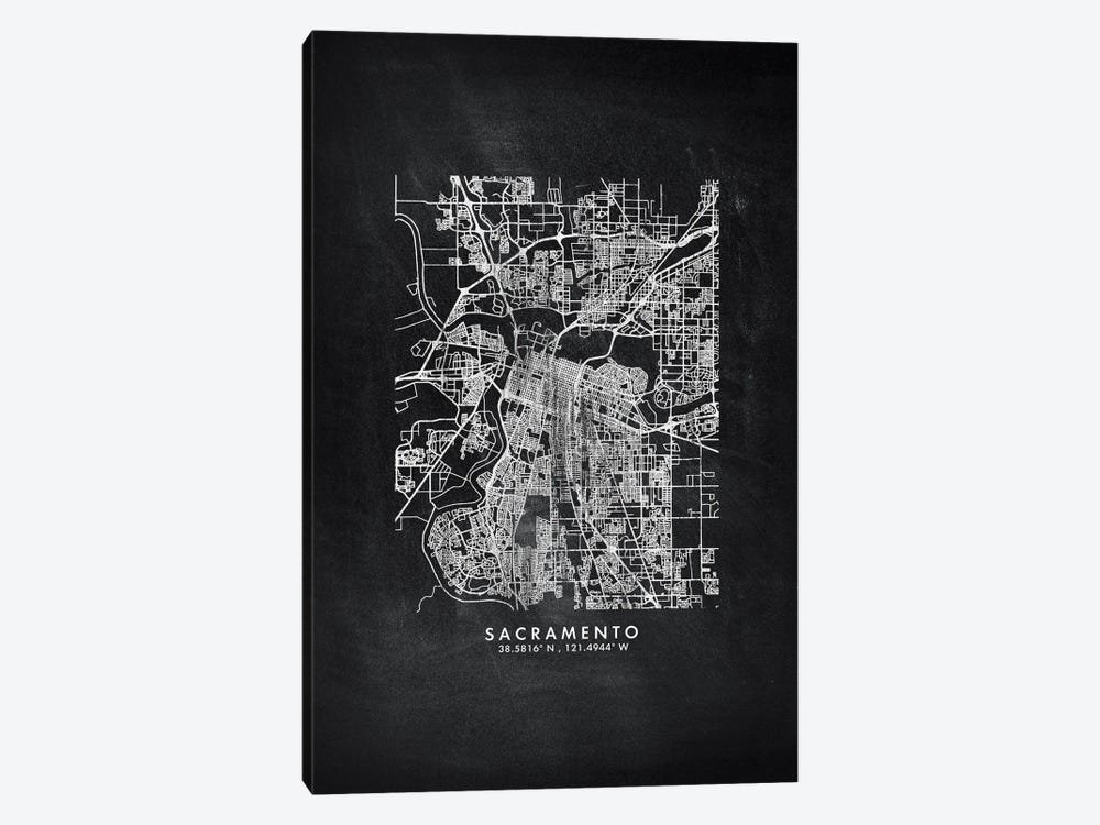 Sacramento City Map Chalkboard Style by WallDecorAddict 1-piece Canvas Print