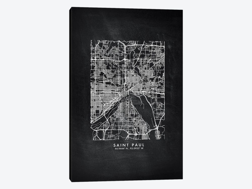 Saint Paul City Map Chalkboard Style by WallDecorAddict 1-piece Canvas Print