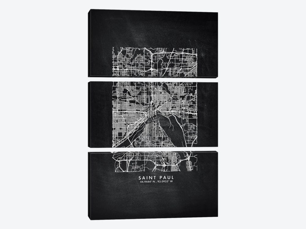 Saint Paul City Map Chalkboard Style by WallDecorAddict 3-piece Art Print