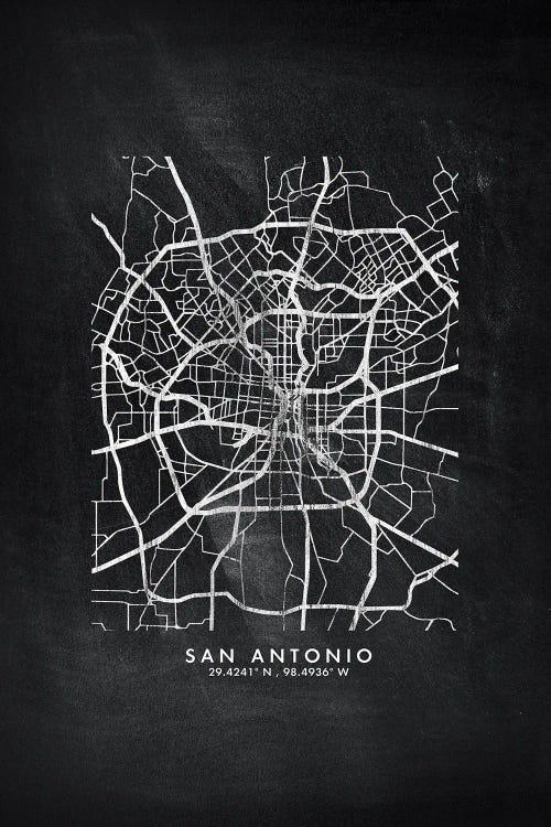 San Antonio City Map Chalkboard Style