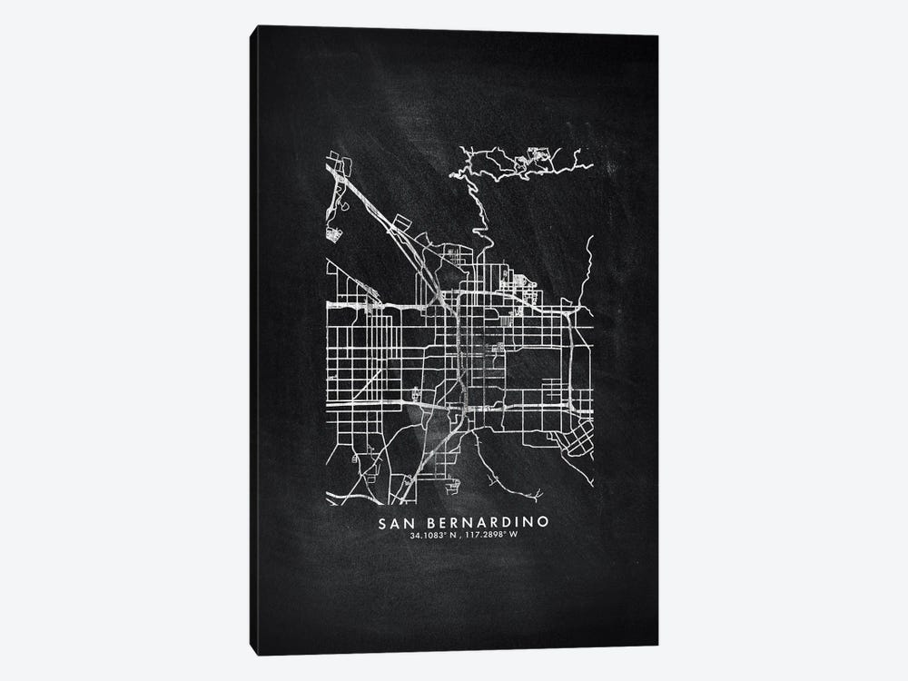 San Bernardino City Map Chalkboard Style by WallDecorAddict 1-piece Canvas Print