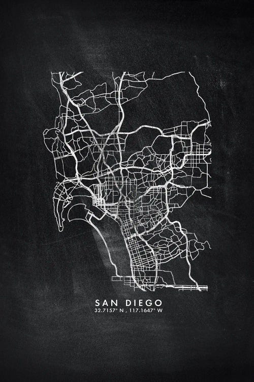 San Diego City Map Chalkboard Style