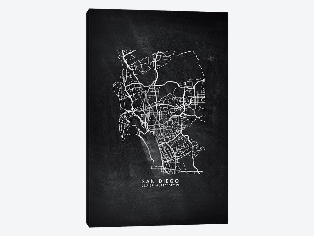 San Diego City Map Chalkboard Style by WallDecorAddict 1-piece Canvas Artwork