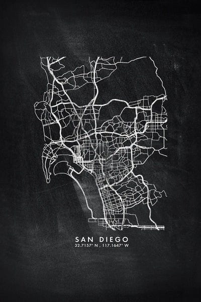 San Diego City Map Chalkboard Style