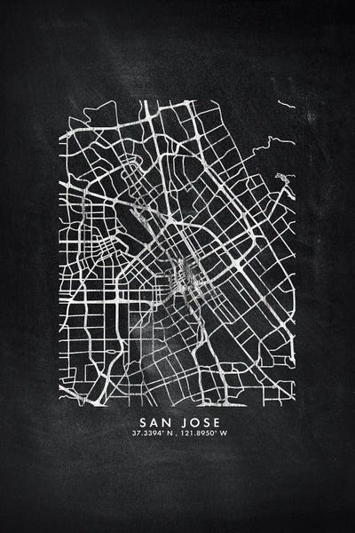 San Jose City Map Chalkboard Style by WallDecorAddict framed canvas print