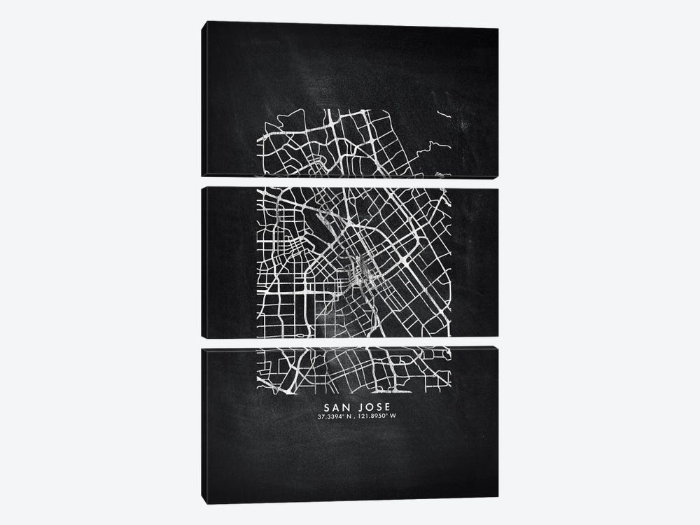 San Jose City Map Chalkboard Style by WallDecorAddict 3-piece Art Print