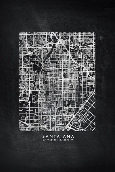 Santa Ana City Map Chalkboard Style