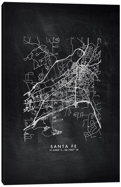 Santa Fe, Argentina City Map Chalkboard Style Canvas Art Print - New Mexico Art