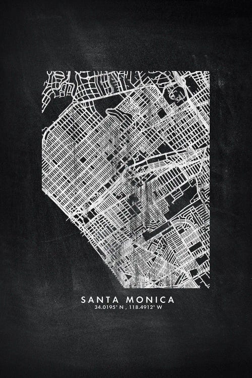 Santa Monica City Map Chalkboard Style