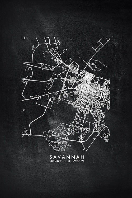 Savannah, Georgia City Map Chalkboard Style by WallDecorAddict wall art
