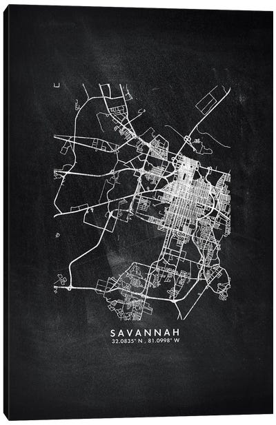 Savannah, Georgia City Map Chalkboard Style Canvas Art Print - Savannah
