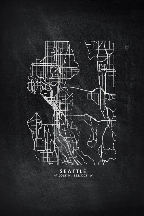 Seattle City Map Chalkboard Style by WallDecorAddict canvas print
